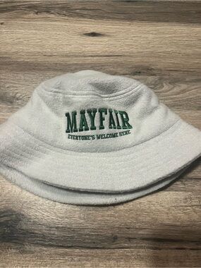 Mayfair White Fleece Bucket Hat with Green Embroidery